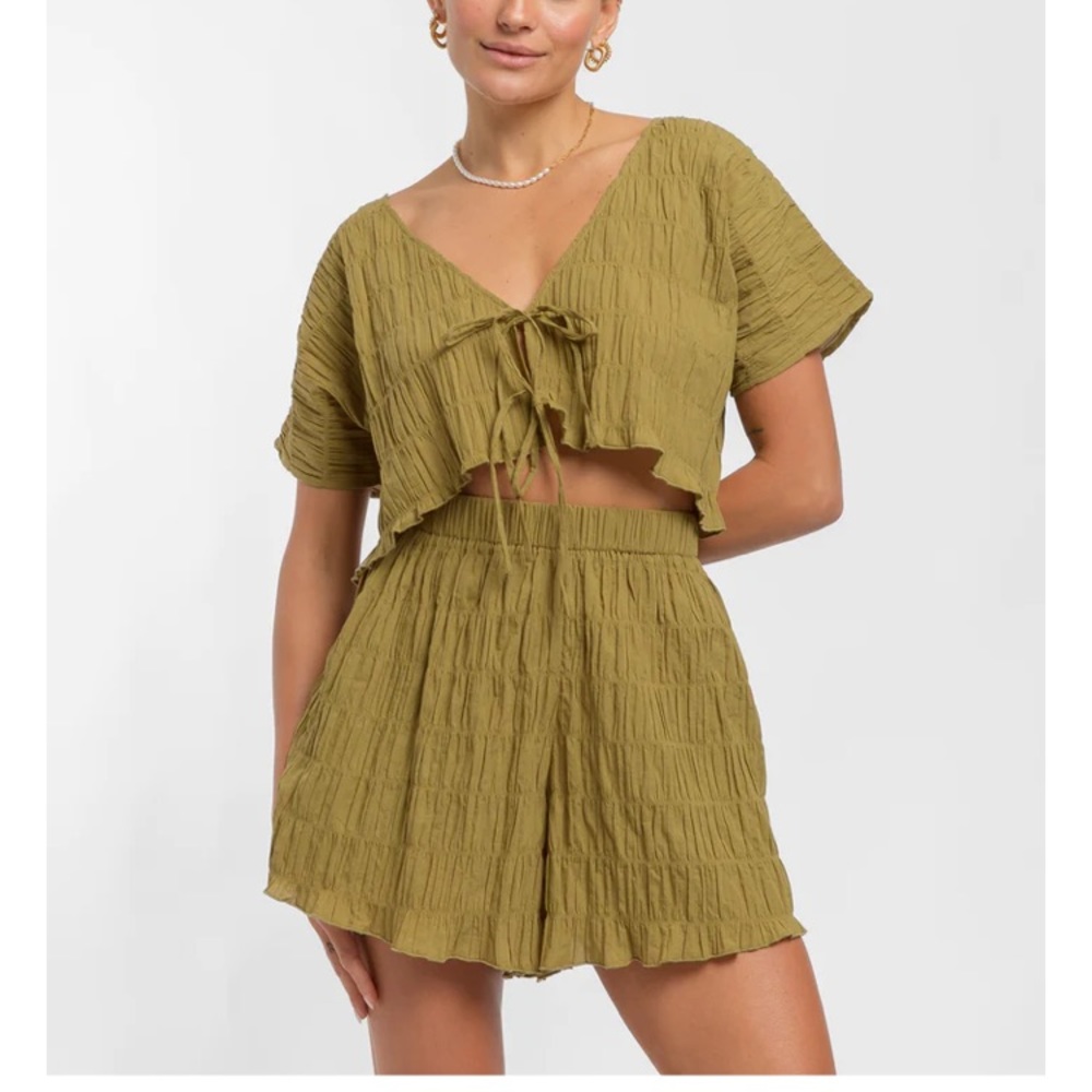 Lullaby Club Ravello top and mini skirt in Moss